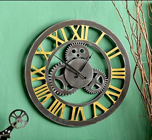 Wall Clock European-style industrial retro style wind gears Clocks and watches, Creative home Living room Wall decoration wall clock clock custom industrial wall (Color B)