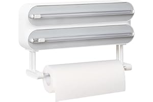 Dispenser e taglierina magnetica per film aggrappante - Supporto per rotoloasciugamani da cucina di carta 3 in 1 montato a parete, Quasziwa dispenser carta stagnola in alluminio, bianco