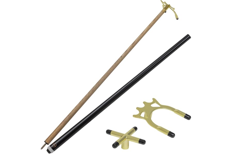 Wollowo 2-Piece Snooker & Pool Table Rest with Cross & Spider Bridge Heads – 145cm, Birch Wood Shaft, Billiard Accessory