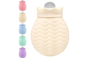 GCCL Hot Water Bottle with Cover, 320ml Mini Hot Water Bag for Back, Neck and Shoulders Pain Relief with Soft Cover Removable and Washable, Best Birthday, Christmas Gifts for Girls Women Kids Adults Beige