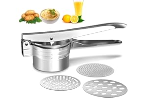 GLORYTAME Schiacciapatate in Acciaio Inox, Rastrellatore con Dischi a 3 Fori Spatzle Press per Purè di Patate, Per Purè di Patate, Succhi di Frutta, Purea di Verdure