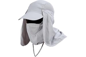 VGEBY Chapeau Pare Soleil Amovible 3 en 1 Casquette Intégrale Anti UV Protection Complète Visage Cou Respirant Séchage Rapide pour l'Extérieur Pêche Randonnée (Couleur : Gris)