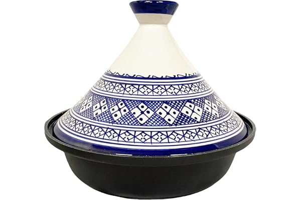 Cuilina | Tajine Fes Ø30cm - Induction – Céramique colorée faite à la main – blanc/bleu