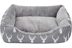 Hollypet Printed Flannel Rectangle Plush Cat Bed Small Dog Bed Self-Warming Pet Bed, Gray Antlers