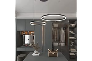 YYUTLUO Moderner DIY-Kreis-LED-Kronleuchter | 2 Schwarz Goldringe:40+60cm=40W | LED-Pendelleuchte aus Metall+Acryl | 2,4 G Dimmbare Fernbedienung | Runde Decken-Hängelampe Wohnzimmer Schlafzimmer