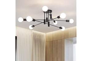 JIINOO Lampadario Lampada a sospensione moderna regolabile in altezza 8 luci Lampadario a staffa vintage industriale in metallo per soggiorno sala da pranzo camera da letto foyer, nero