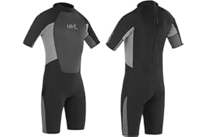 URBAN BEACH UB Men's Blacktip Mono Shorty Wetsuit - 2mm Neoprene, UV 50+ Sun Protection, Glide-Skin Collar, Flatlock Seams, Perfect for Watersports, Durable and Lightweight
