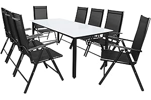 Casaria® Gartenmöbel Set 8 Stühle mit Tisch 190x90cm Aluminium Sicherheitsglas Wetterfest Klappbar Modern Terrasse Balkon Möbel Sitzgruppe Garnitur Bern