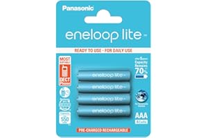 Panasonic eneloop lite, Ready-to-Use Ni-MH, AAA/Micro, 4 sztuki w zestawie, min. 550 mAh, 3000 cykli ładowania, niski stopień samorozładowania