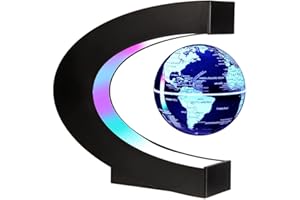 YAVOCOS Magnetische Schwebender Globus 7 Farblichter, C-Förmiger Automatisch Rotierender Globus, Leuchtende Weltkarten Desktop Dekoration, Geburtstagsgeschenk