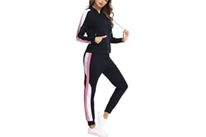 Litherday Dres damski, kombinezon, damski, zimowy, zestaw sportowy, damski, bawełna, bluza z kapturem kontrastowy kolor i spodnie joggery, do fitnessu, joggingu, S-XXL