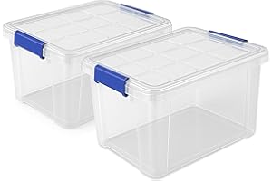 TIENDA EURASIA – Cajas Almacenaje Plastico | Pack de 2 | Plástico PP | Transparente | Con Tapa | Cierres Herméticos Laterales a Presión Color Azul | Medidas 42x36x25 cm (25 Litros)