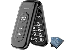 Guwet Big Button Mobile Phone for Elderly | Senior Flip Phones With Two 1400mAh Big Battery | SOS Function | Torch Side Buttons | Dual SIM | FM Radio | 2G | Black