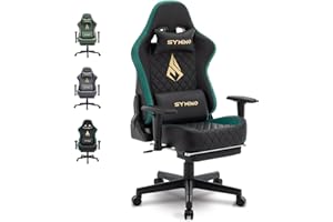‎SYMINO Symino Gaming Stuhl - Ergonomischer Bürostuhl im Racing Style, 200kg Belastbarkeit, verstellbare Armlehnen, Vintage PU Leder, Gaming Chair mit Fußstütze (Schwarz)