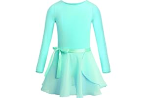 dPois Maillot Ballet para Niña Maillot de Danza Leotardo Manga Larga Disfraz Bailarina Vestido Tutú Traje de Ballet Gimnasia Yoga Básico Niña 2Pcs