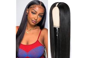 EMOL Straight V Part Glueless Wigs For Women Human Hair Full Head Clip In Half Wig Human Hair No Leave Out Lace Wig Beginner Friendly No Sew In No Glue 150% Density 14 Inches