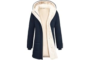 CMTOP Blouson Femme Hiver Polaire Chaude Veste Hydrofuge Coupe-Vent Manteau Long à Capuche Peluche Thermique Matelassée Manteaux Zippé Elegant Parka Outercoat avec Poches