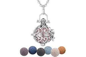 EUDORA Harmony Ball Łańcuszek na szyję dla kobiet do aromaterapii, wisiorek z dyfuzorem olejków eterycznych, uroczy biżuteria, prezent, naturalne perły lawy wulkanicznej, łańcuszek 7 sztuk, 61 cm