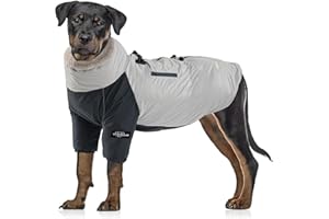 TOPSOSO Hundejacke Winter Kaschmir-Futter mit Wasserdichter Regenjacke Hunde Reißverschlusstaschen Reflektierende Streifen Verstellbarer Kordelzug Hundemantel Warme D-Ring-Schnalle am Hundegurt Grau M