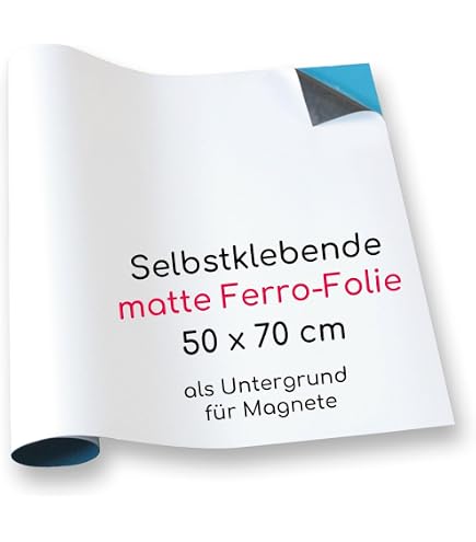 Eisenfolie Ferrofolie Selbstklebend Weiß Glänzend - 0,6mm X 50cm X 100cm Mit Premium Kleber Flexibler Haftgrund Fuer Magnete