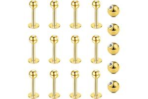 Gojewen 12er Lippenpiercing Stecker 1,2mm Chirurgenstahl Piercing Lippe Labret Helix Tragus Stud Silber Gold Schwarz 6mm 8mm 10mm 12mm