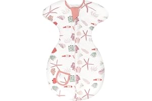 SIMYJOY ENJOY THE SIMPLICITY SIMYJOY Baby Swaddle Transition Sleeping Bag, 0.5 TOG Baby Wearable Blanket with 2-Way Zipper, 100% Cotton Lightweight Newborn Swaddle Sack for Better Sleep, Coral, 0-3 Months