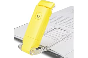 HONWELL Luz de Libro Recargable Luces LED de Lectura con Clip para Niños que Leen en La Cama, 3 Niveles de Brillo Luz de Marcador Regulable para Protección Ocular, Lámpara de Lectura Portátil,Amarillo