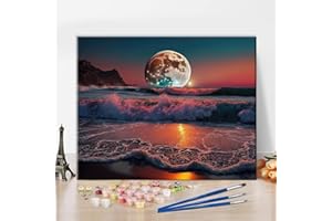 TISHIRON Beach Paint by Number for Adults Moonlight DIY Paint Kits for Adults with Brushes and Acrylic Pigment Oil Painting Art Crafts for Home Sea Landscape 16"x20"(Frameless)
