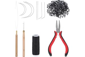 Tucnoeu Microring Extensions Echthaar Set, 200PCS Nanoringe mit Silikon, Microring Extensions Zubehör, Haarverlängerung Werkzeug Kit mit Zange, Ziehnadel, Schlaufeneinfädler, Schwarz