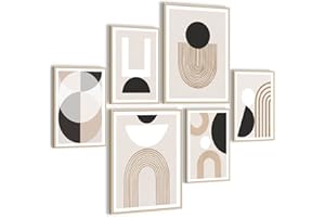 HONEYBABY Abstract Wall Art for Living Room Boho Minimalist Botanical Framed Canvas Wall Art Pictures for Bedroom Walls Mid Century Geometric Wall Art