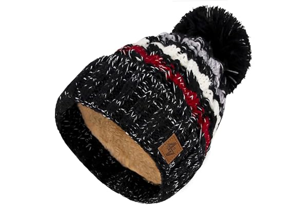 Hommes Lady Bonnets Bonnet Fourré Hiver pour Femme Bonnet Tricoté et Gros Pompon Coloris Taille Unique Gold Circle Doublure Polaire Confortable 4sold