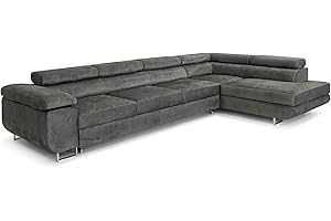 ‎COMFORTINO FURNITURE COMFORTINO FURNITURE Ecksofa mit Schlaffunktion PASTI XL L-Form, Sofa Couch mit Bettkasten, Couch Eckcouch, Schlafsofa für Wohnzimmer, Big Sofa Couch mit Schlaffunktion, Sofa (Grau, Ottomane Rechts)