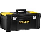 STANLEY Essential Tool Box, Dimensions: 66.5 x 33.5 x 28 cm, Metal Clasps, Ergonomic Handle, Lid Organizers, Removable Tray -
