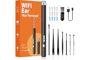 Xylla Ear Wax Removal Kit with 1920P HD Camera Wireless Otoscope Earwax Cleaner with 12 PCS Ear Spoons & 6 LED Lights Earwax Remover Tool Portable Type-C Rechargeable for iPhone iPad Android (Black)
