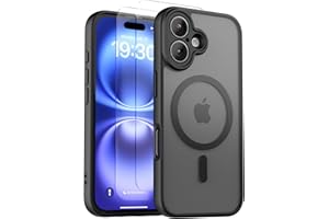 CLFZON für iPhone 16 Hülle (Kompatibel mit MagSafe) mit 2 Schutzfolie, (Vollständiger Kameraschutz) Kratzfest Transluzente Rückseite Magnetisch Handyhülle, Schwarz