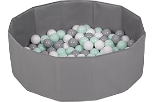 Petsona Foldable Dogs Pool With Balls, Dry Pets Foam Ball Pit, Soft Paddling Pool, Gray: White/Gray/Mint