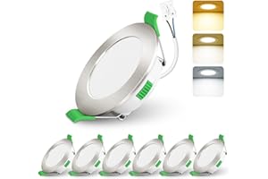 ALUSSO LIGHTING Focos Led Interior Techo,4W 310LM downlight led techo empotrable,3CCT 3000K 4000K 6500K,Corte 55-68mm, AC 220-240V, Foco Empotrable Led Techo Para baño,Cocina, dormitorio,Níquel,6 Pack