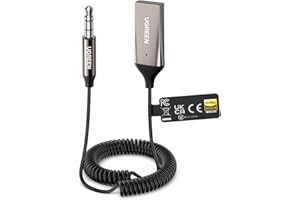 UGREEN Ricevitore Bluetooth 6.0 per Auto con Jack 3.5mm, Adattatore Audio Wireless USB con Microfono Incorporato e Cavo, Supporta Chiamate in Vivavoce, Altoparlanti Stereo, Cuffie