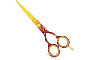 ACZET Professional Hairdressing Scissor Hair Cutter Scissor Hair Cutting Barber Scissors Sharp Razor Hairdresser Scissors Stainless Steel Shears for Salon Barbers (Red/Yellow)