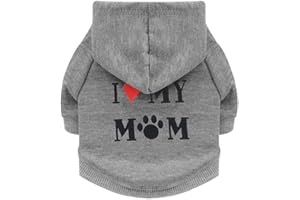 BT Bear Haustier-Kleidung, Hundekleidung, "I Love My Mom", Kapuzenpullover, weich, warm, Fleece, für Katzen, Welpen, kleine Hunde (grau)