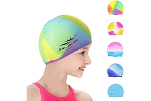ALVILLER Swimming Caps for Kids, Elastic Silicone Swimming Hat Waterproof Swim Cap for Long Short Hair Girls Boys Kids Teens Children