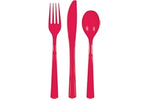 Unique Party - Juego de Cubiertos de Plástico para 6 Personas - Color Rojo - 18 Piezas (39484)