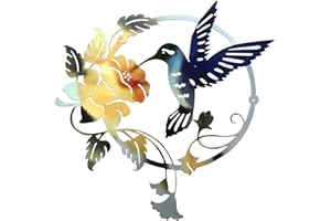 MEIYIFAN Okrągły Metalowy Koliber Sylwetka Dekoracja Ścienna, Sztuka Na Prezent, Do Wewnątrz i Na Zewnątrz, Ogród, Dekoracja Domu, 31 x 32 cm, Niebieska