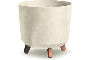 URBN GARDEN Large Round Concrete Look Plastic Planter Flower Pot Indoor Outdoor With Legs (cream)