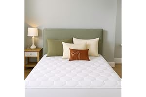 4AS Quilted Double Mattress Protector – 110 GSM Microfiber Filling, Hypoallergenic & Breathable Deep Fitted Mattress Topper Stretches up to 30cm (Double - 137x190cm)