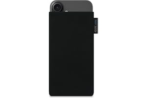 Adore June Classic Schwarz Tasche kompatibel mit iPhone 16e / iPhone 16 Handytasche aus widerstandsfähigem Cordura Stoff mit Display Reinigungs-Effekt