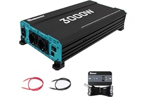 Renogy 3000W/6000W 12V to 230V pure sine wave inverter with mains priority circuit, voltage converter with 2 European sockets for household appliances