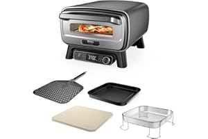 Ninja Artisan Forno elettrico per pizza e friggitrice ad aria, Pizza, Frittura ad aria, Cottura al forno e Lievitazione, pietra refrattaria da 30 cm, pala, teglia e cestello, grigio MO201EU
