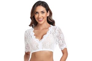 Jecarden Trachten Damen Dirndlbluse Spitze - Weiß Dirndlbluse Kurzarm Oktoberfest Dirndlblusen Halbarm Tracht Bluse