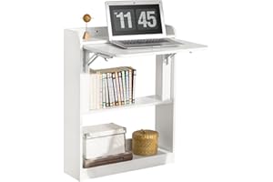 SoBuy Mesa Escritorio Mesa Gaming Plegable para Ordenador Escritorio Pequeño con Estantes de Almacenamiento Standing Desk con Almacenaje Blanco 64x58x82cm FWT92-W